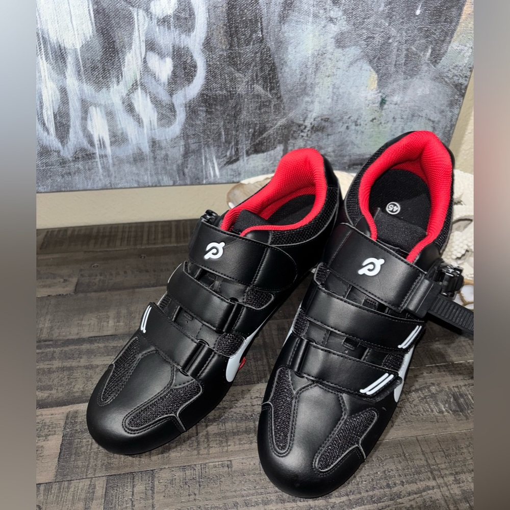 Peloton Cycling Shoes Size 46 Mens Size 12-13 Cleats Black Red - Picture 5 of 6